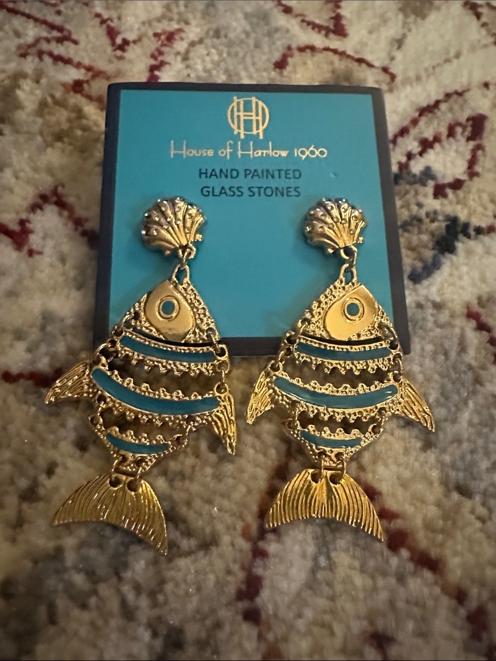 House of Harlow 1960 Gold and Turquoise Fish Drop Earrings